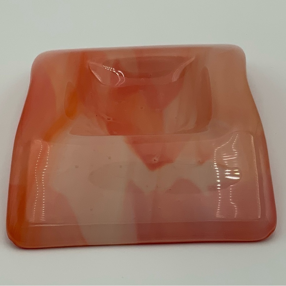 Retro Orange & Cream Swirl Fused Art Glass Arched Trinket Dish - Picture 6 of 6